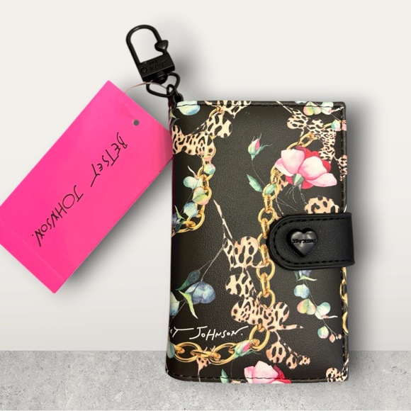 Betsey Johnson Handbags - Betsey Johnson Black Floral & Leopard Chain Print Card Wallet